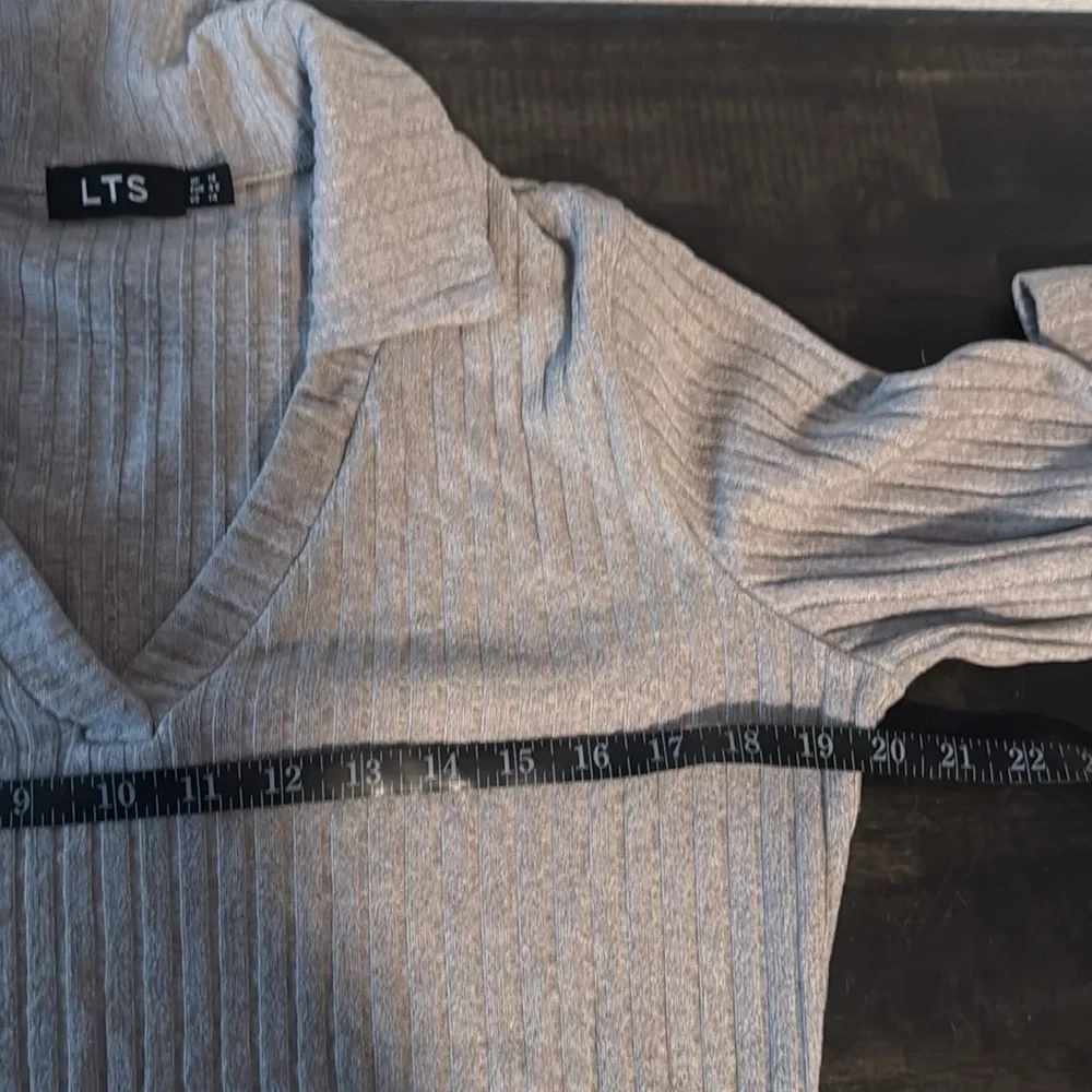 LTS Gray Ribbed Collared MIDI Length Dress Side Slits Size 14